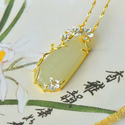 925 Silver Inlaid White Hetian Nephrite "Plum Blossom Against Snow" Peace Pendant - jewelry - weilin.com