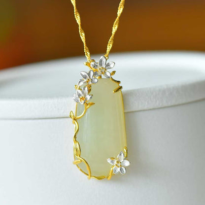 925 Silver Inlaid White Hetian Nephrite "Plum Blossom Against Snow" Peace Pendant - jewelry - weilin.com
