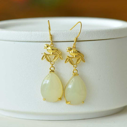 925 Silver Nephrite "Double Happiness Arrives" Teardrop Earrings - jewelry - weilin.com