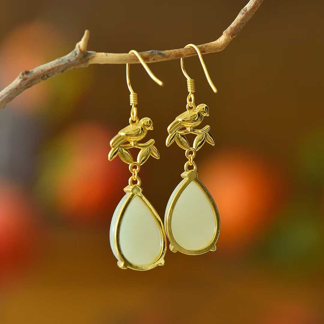 925 Silver Nephrite "Double Happiness Arrives" Teardrop Earrings - jewelry - weilin.com