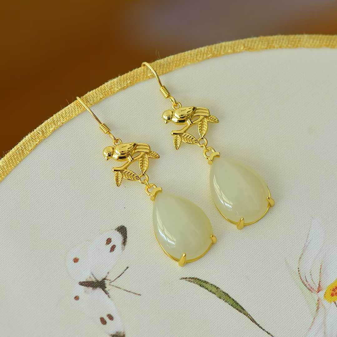 925 Silver Nephrite "Double Happiness Arrives" Teardrop Earrings - jewelry - weilin.com