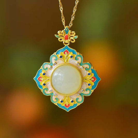 925 Sterling Silver Hetian Jade Domed Dunhuang Auspicious Cloud Pendant - Jewelry Weilin