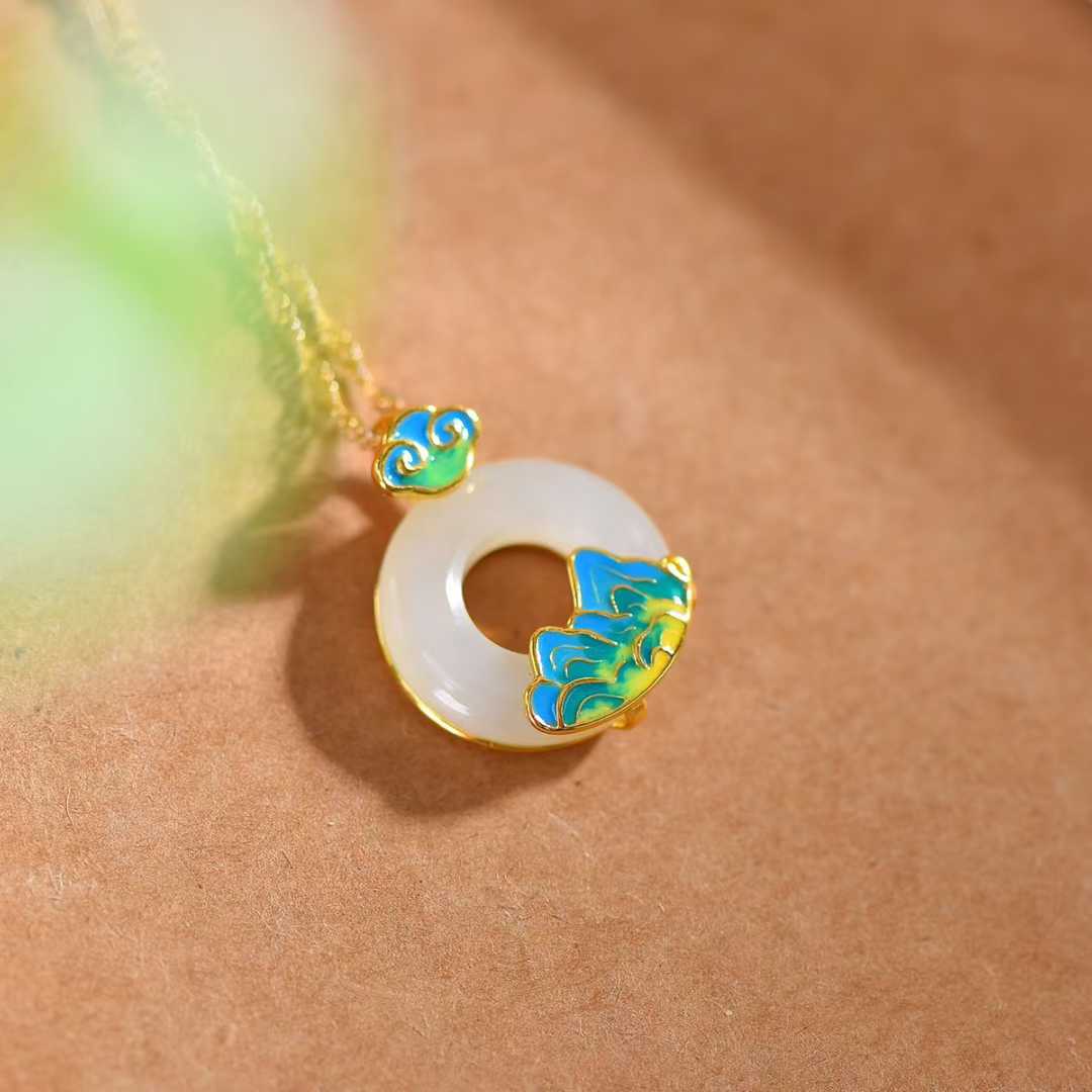 925 Sterling Silver Hetian Jade Peace Circle Thousand Miles of Rivers and Mountains Pendant - Jewelry Weilin