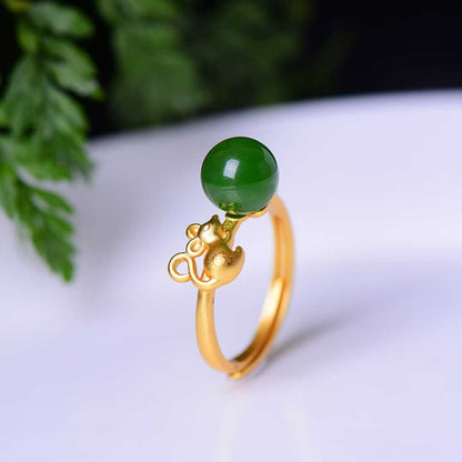 925 Sterling Silver Hetian Jade Rat Thick Matte Gold Plated Jewelry Set - Jewelry Weilin