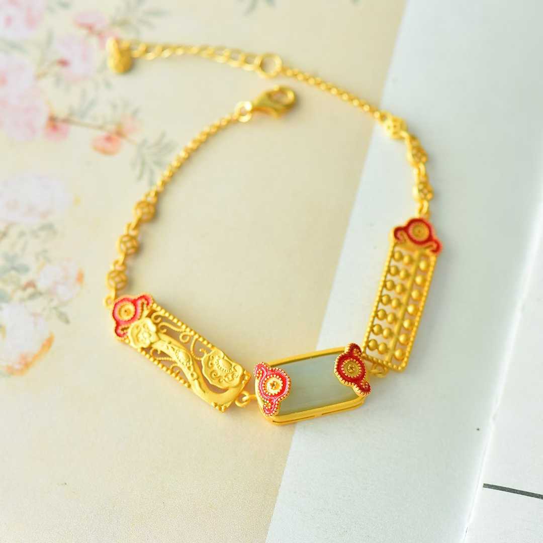 925 Sterling Silver Hetian Jade Saddle Ruyi Abacus Bracelet - Jewelry Weilin