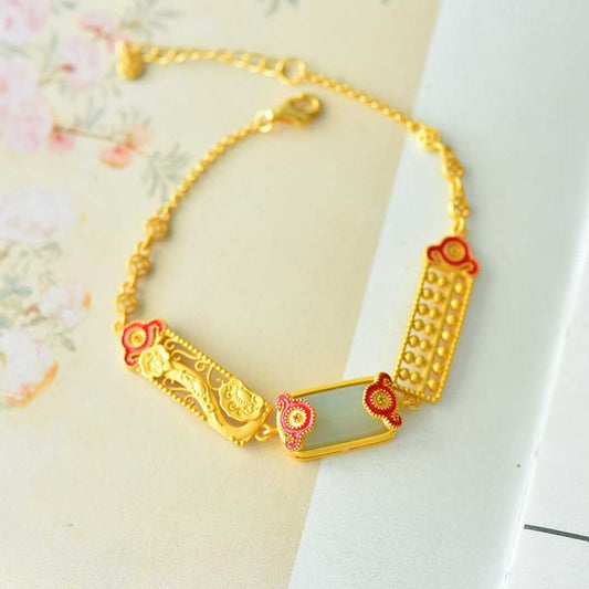 925 Sterling Silver Hetian Jade Saddle Ruyi Abacus Bracelet - Jewelry Weilin