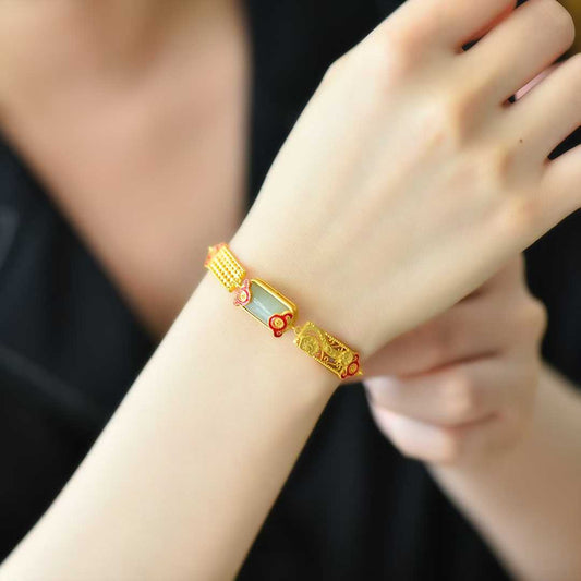 925 Sterling Silver Hetian Jade Saddle Ruyi Abacus Bracelet - Jewelry Weilin
