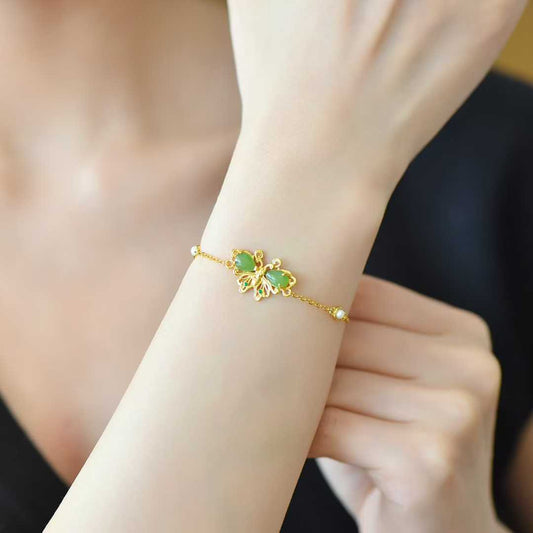 925 Sterling Silver Hetian Jade Teardrop Butterfly Bracelet - Jewelry Weilin