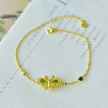 925 Sterling Silver Hetian Jade Teardrop Butterfly Bracelet - Jewelry Weilin
