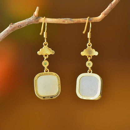 925 Sterling Silver Hetian Jade Thousand Miles of Rivers and Mountains Earrings - Jewelry Weilin