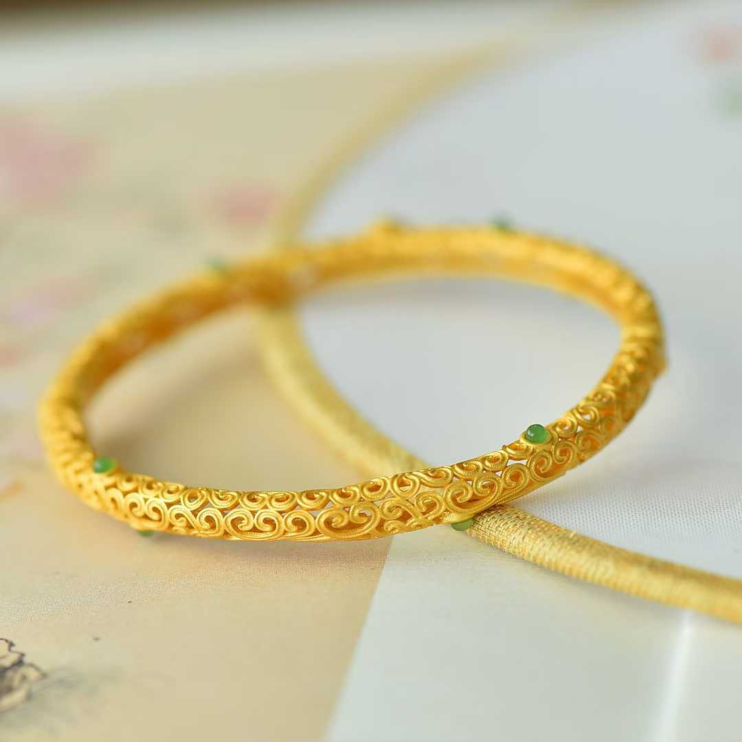 925 Sterling Silver Hetian Jasper Openwork Bracelet - Jewelry Weilin