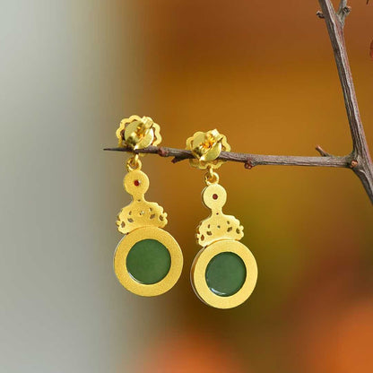 925 Sterling Silver Peace Circle Enamel Hetian Jasper Earrings - Jewelry Weilin
