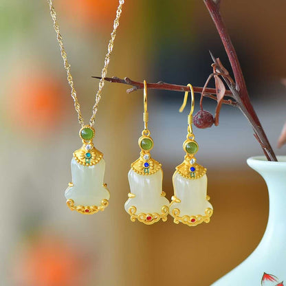 Ancient-style silver Hetian nephrite Triumph at First Try qipao jewelry set - complete collection"
