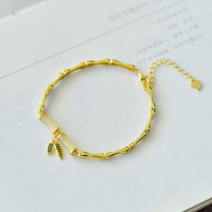 925 Silver Inlaid Nephrite "Steady Progress" Bamboo Joint Bracelet