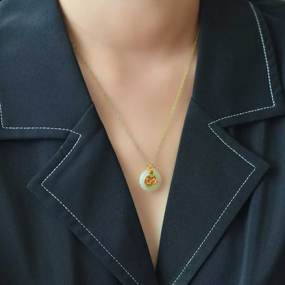 925 Silver-Inlaid Hetian Jade Pendant with "Lotus (Symbolizing Perfect Bliss)" Design