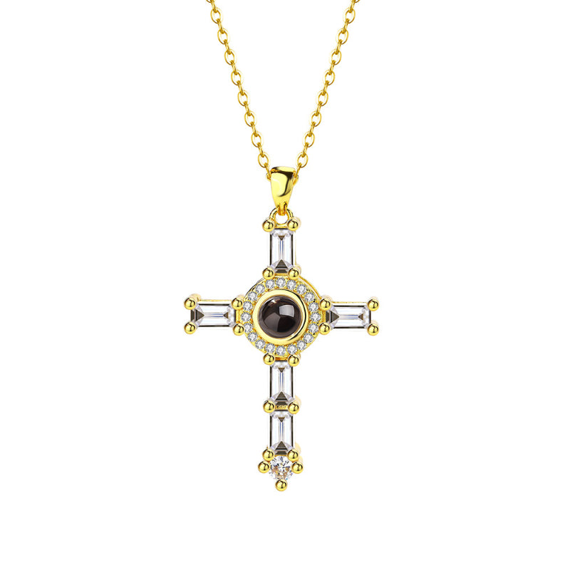 Photo Projection Cross Diamond-inlaid Necklace