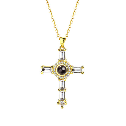 Photo Projection Cross Diamond-inlaid Necklace