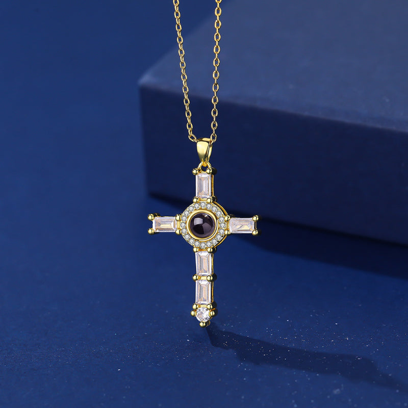 Photo Projection Cross Diamond-inlaid Necklace