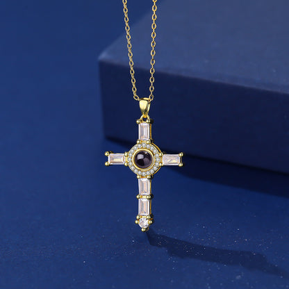 Photo Projection Cross Diamond-inlaid Necklace