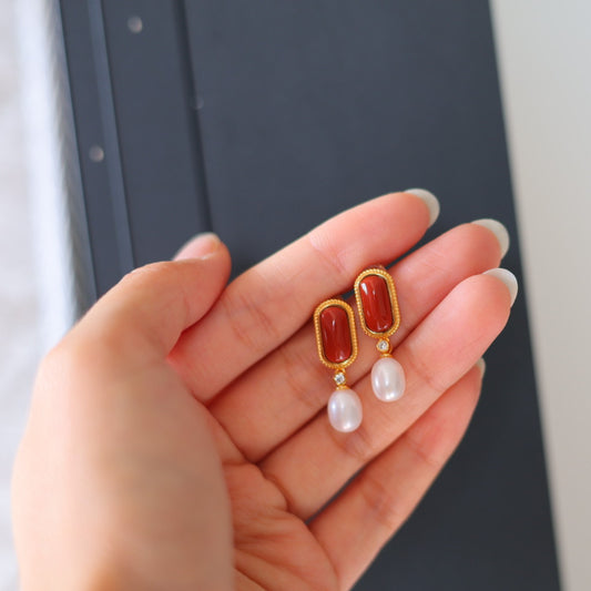 Natural Nanhong Agate Earrings