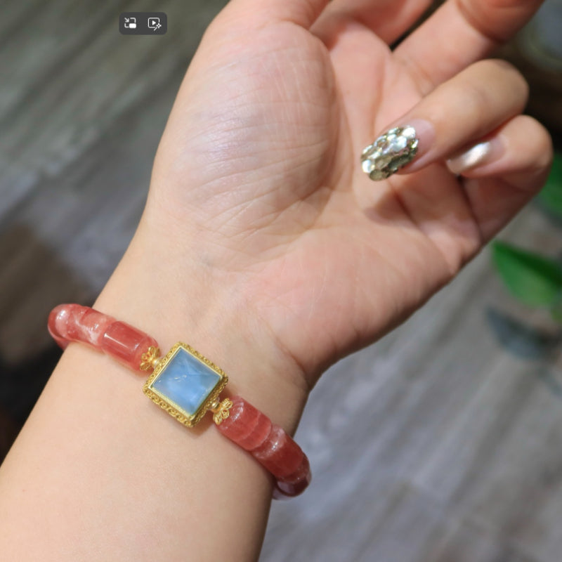 Natural Ice-Grade Rhodochrosite Barrel Bead Bracelet