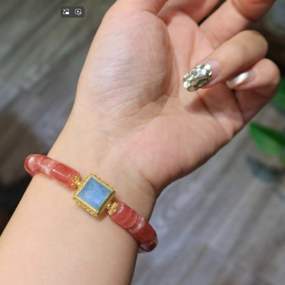 Natural Ice-Grade Rhodochrosite Barrel Bead Bracelet