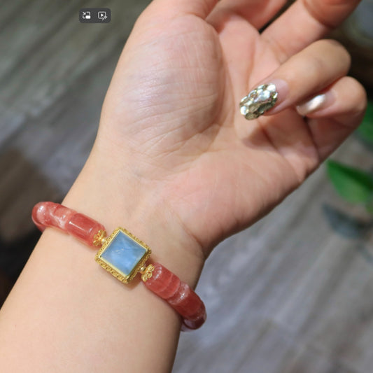 Natural Ice-Grade Rhodochrosite Barrel Bead Bracelet