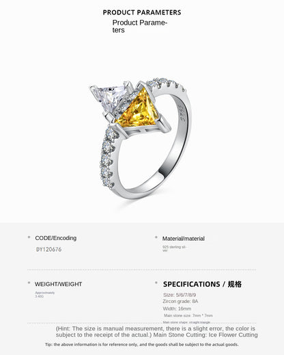 Classic noble shining ice flower cut high carbon diamond zircon ring - jewelryweilin