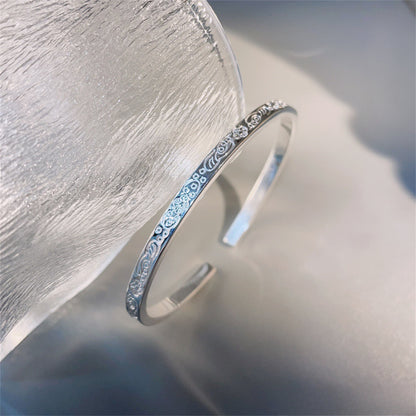 China Solid Sterling Silver Oval Cuff Bracelet - jewelryweilin