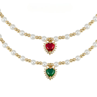 Hip-hop colored diamond heart necklace