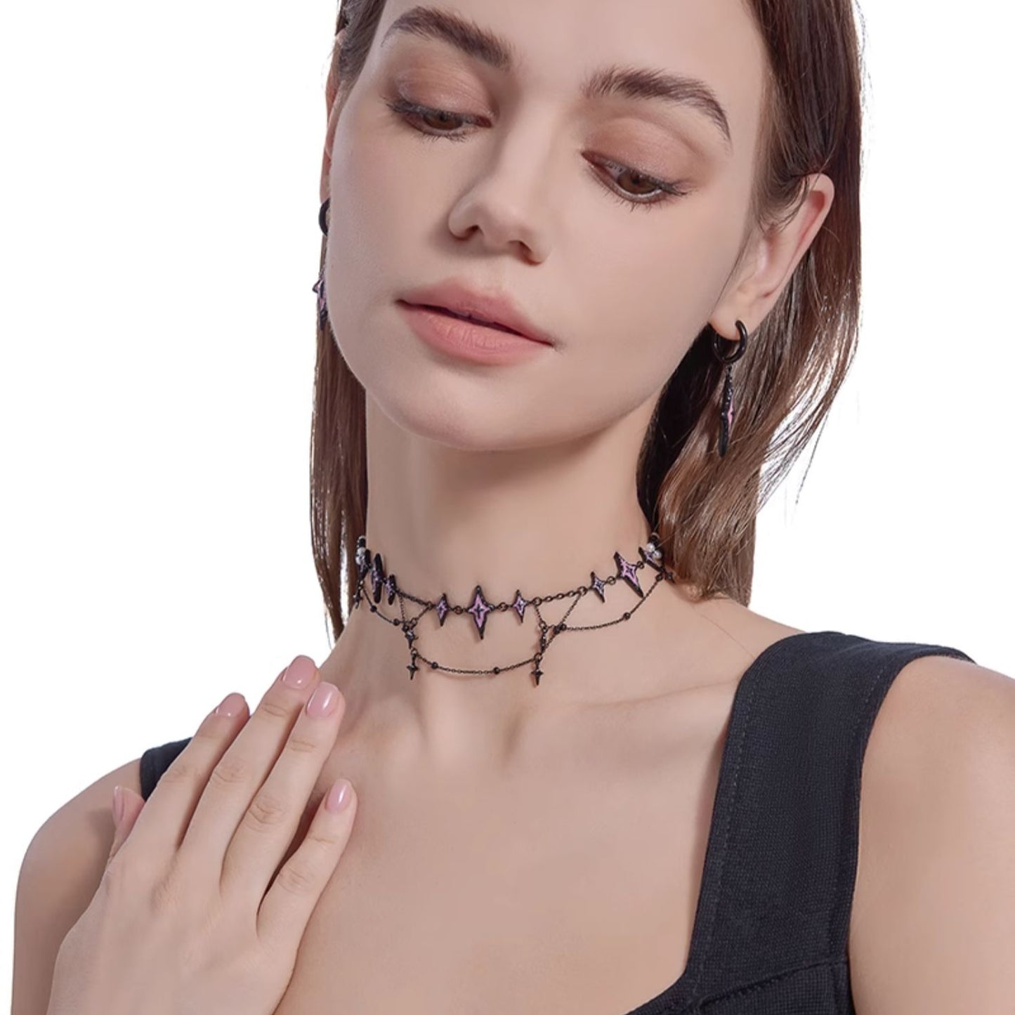 Punk pink starburst lock necklace