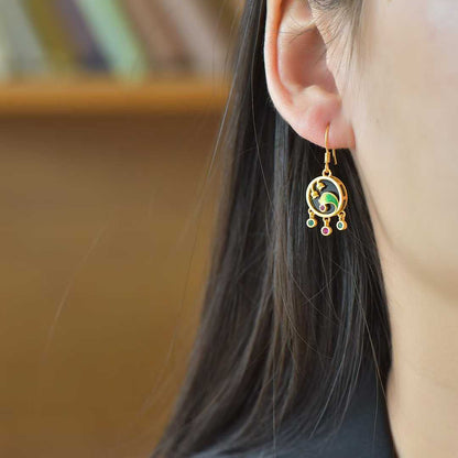 925 Silver Inlaid Hetian Black Nephrite "Lily of the Valley in Bloom" Earrings