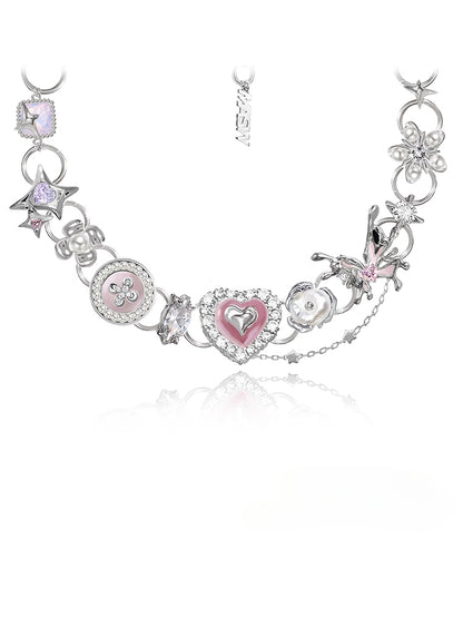 Love pink heart necklace