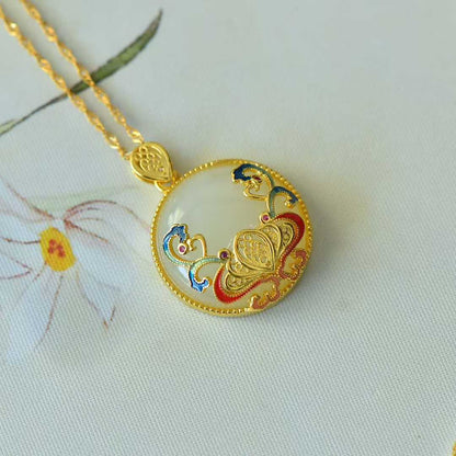 925 Silver Inlaid Hetian Nephrite "Ride the Wind and Break the Waves" Pendant