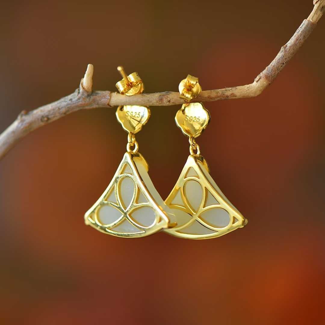 Elegant dragon scale design Hetian nephrite earrings - sterling silver