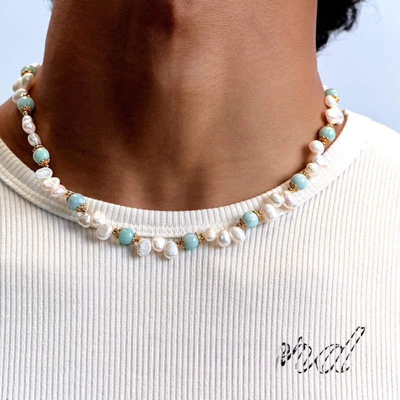 Natural stone pearl hip-hop necklace