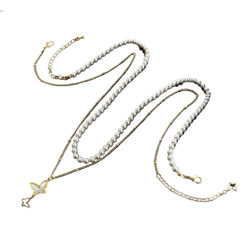 Ladies High-end Butterfly Mother-of-Pearl Stacking Necklace - jewelryweilin
