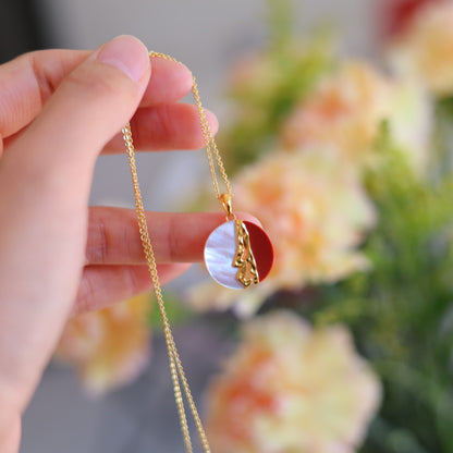 Half the Kingdom" Pendant, Natural Nanhong Agate and White Mother of Pearl