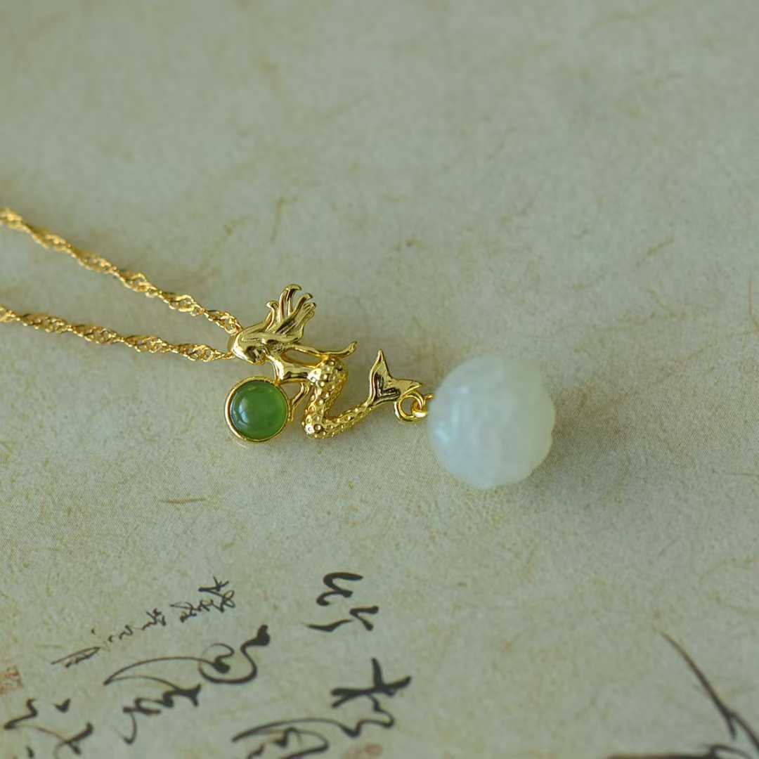 925 Silver Inlaid Hetian Nephrite "Mermaid" Pendant