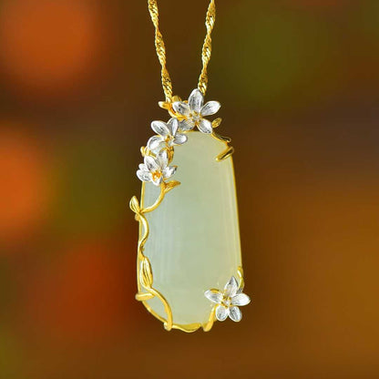 925 Silver Inlaid White Hetian Nephrite "Plum Blossom Against Snow" Peace Pendant