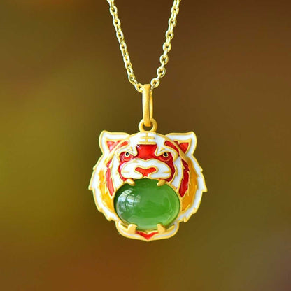 S925 Silver Inlaid Hetian Jadeite (Jasper) "Tiger" Pendant