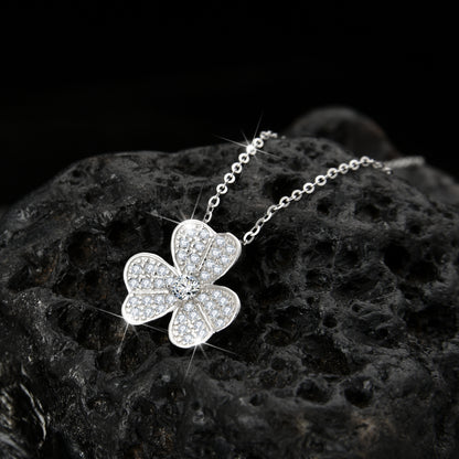 Lucky Clover Cubic Zirconia Necklace with Heart-Expecting Design - jewelryweilin