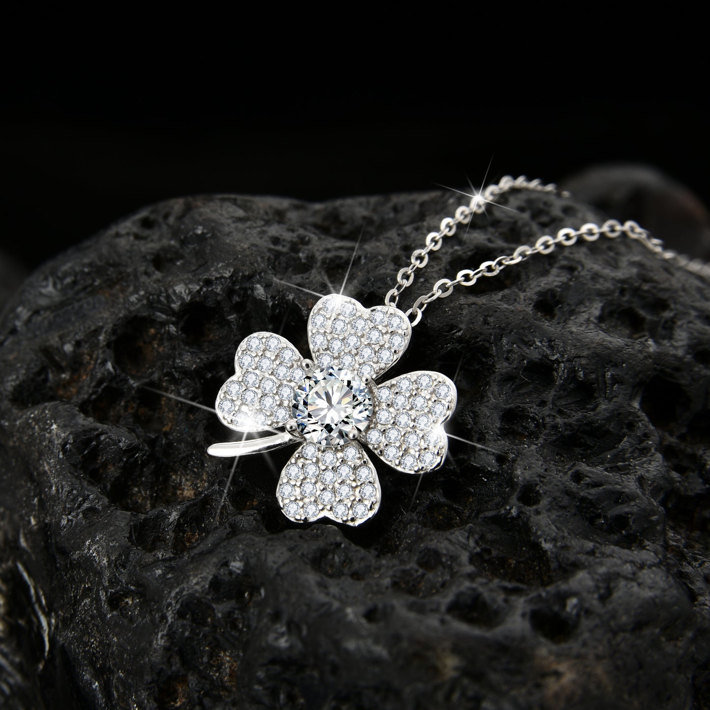 Symbol of luck fashion design clover petal cubic zirconia pendant necklace - jewelryweilin