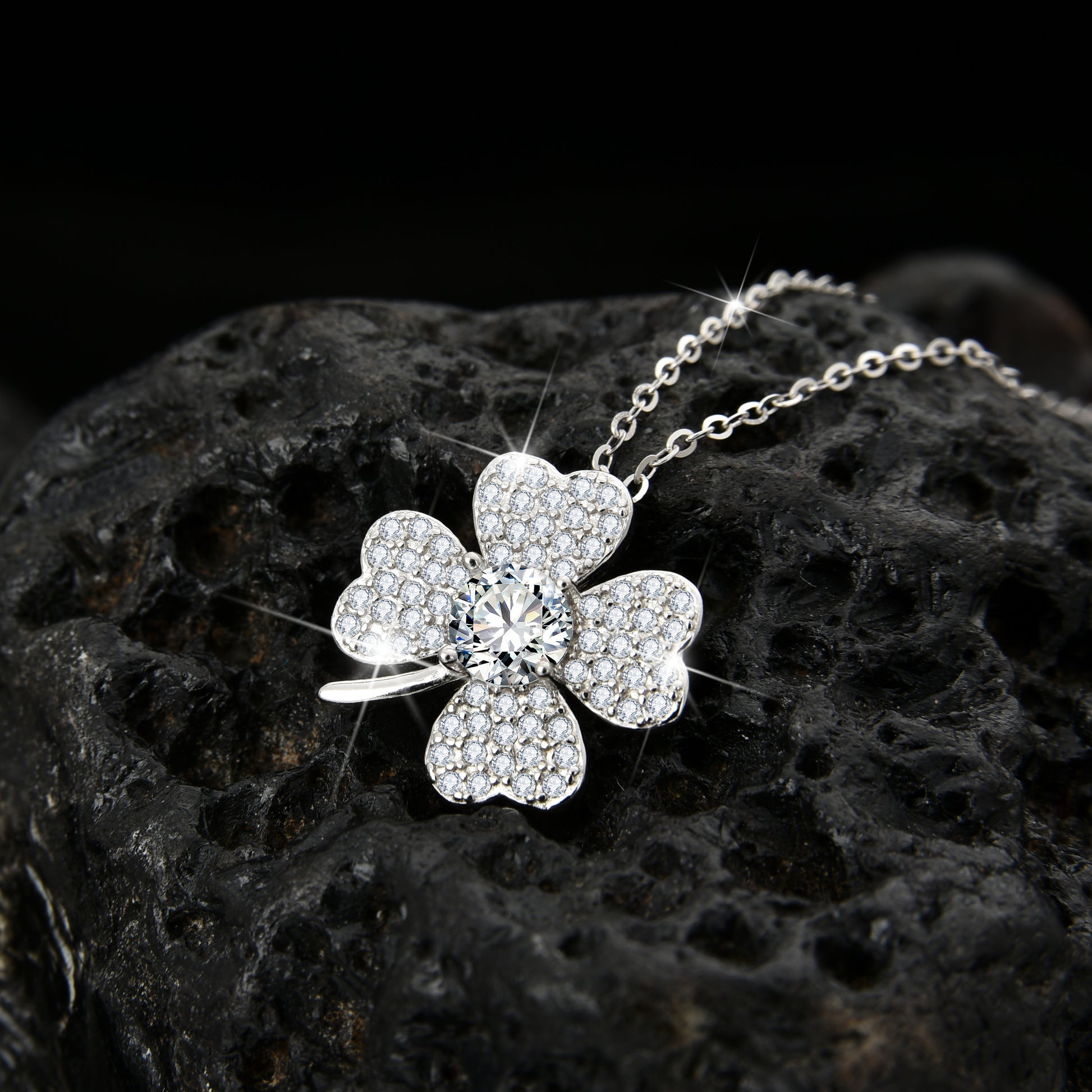 Symbol of luck fashion design clover petal cubic zirconia pendant necklace - jewelryweilin