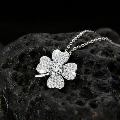 Symbol of luck fashion design clover petal cubic zirconia pendant necklace - jewelryweilin