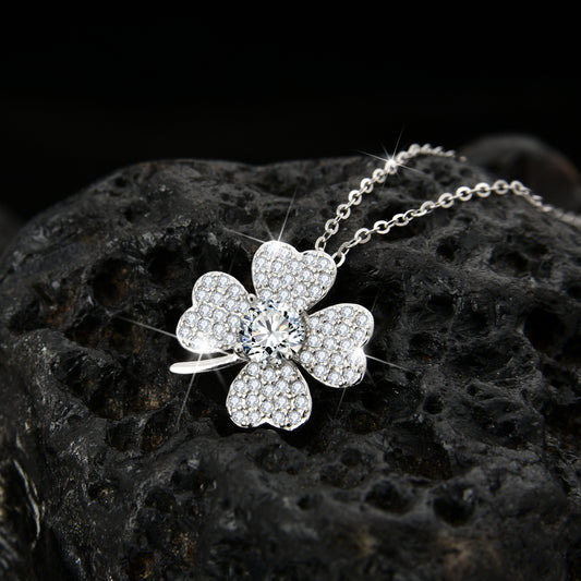 Symbol of luck fashion design clover petal cubic zirconia pendant necklace - jewelryweilin