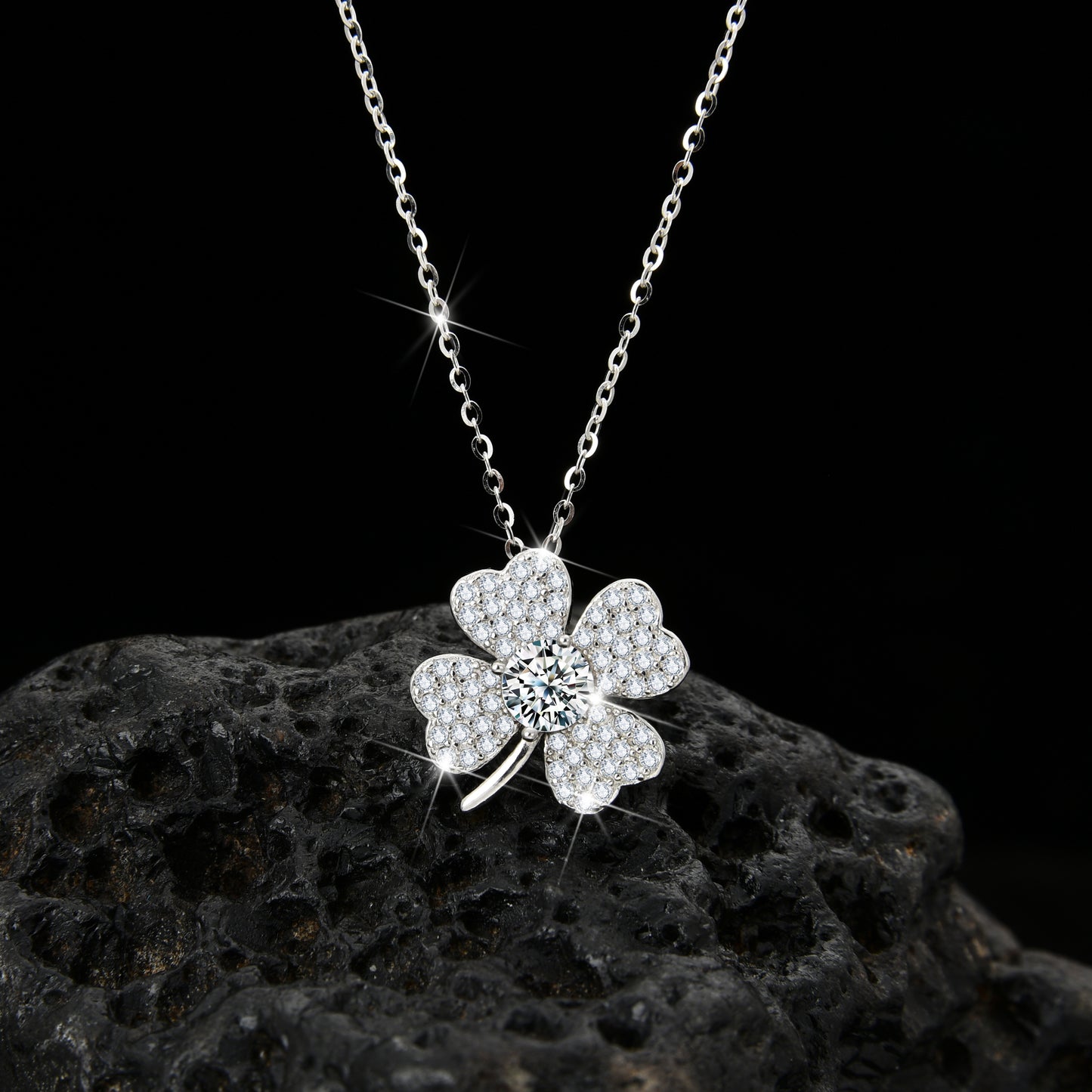 Symbol of luck fashion design clover petal cubic zirconia pendant necklace - jewelryweilin
