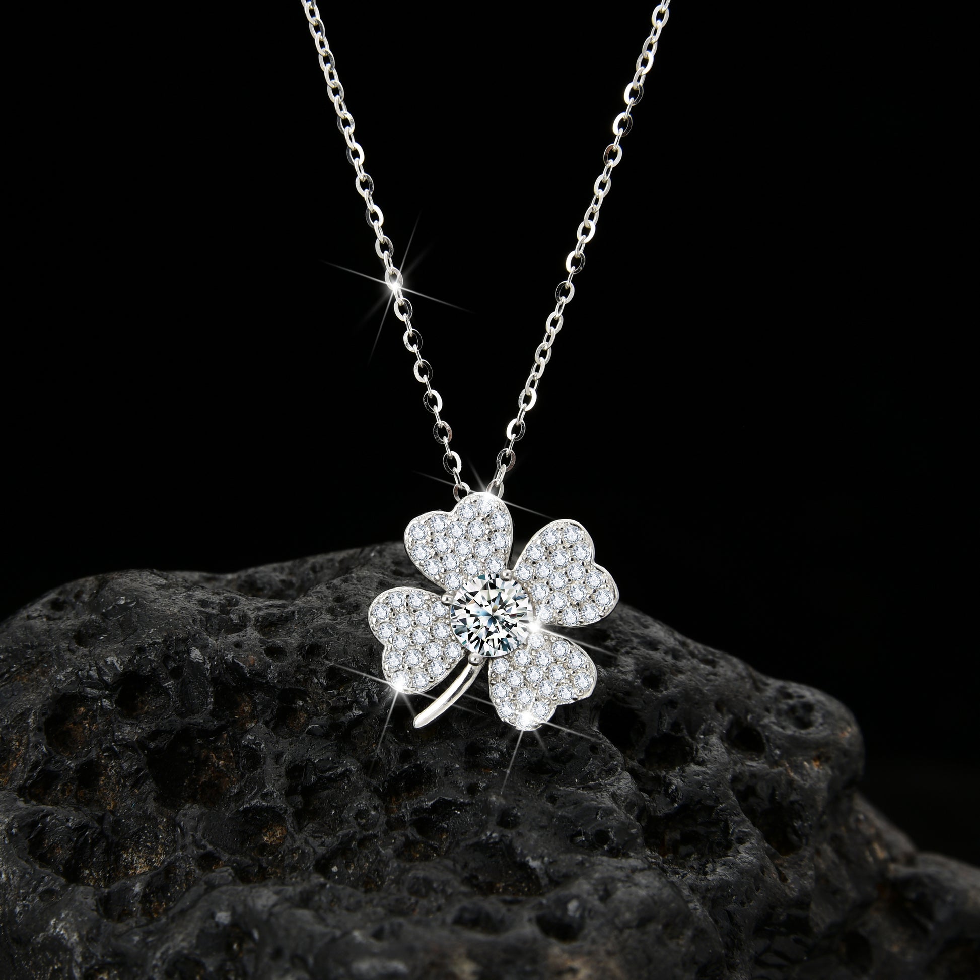 Symbol of luck fashion design clover petal cubic zirconia pendant necklace - jewelryweilin