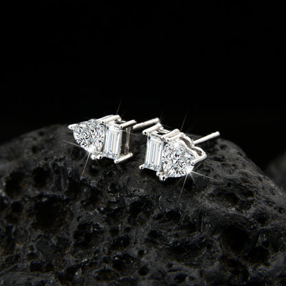 Simple high-end peach heart cubic zirconia earrings - jewelryweilin