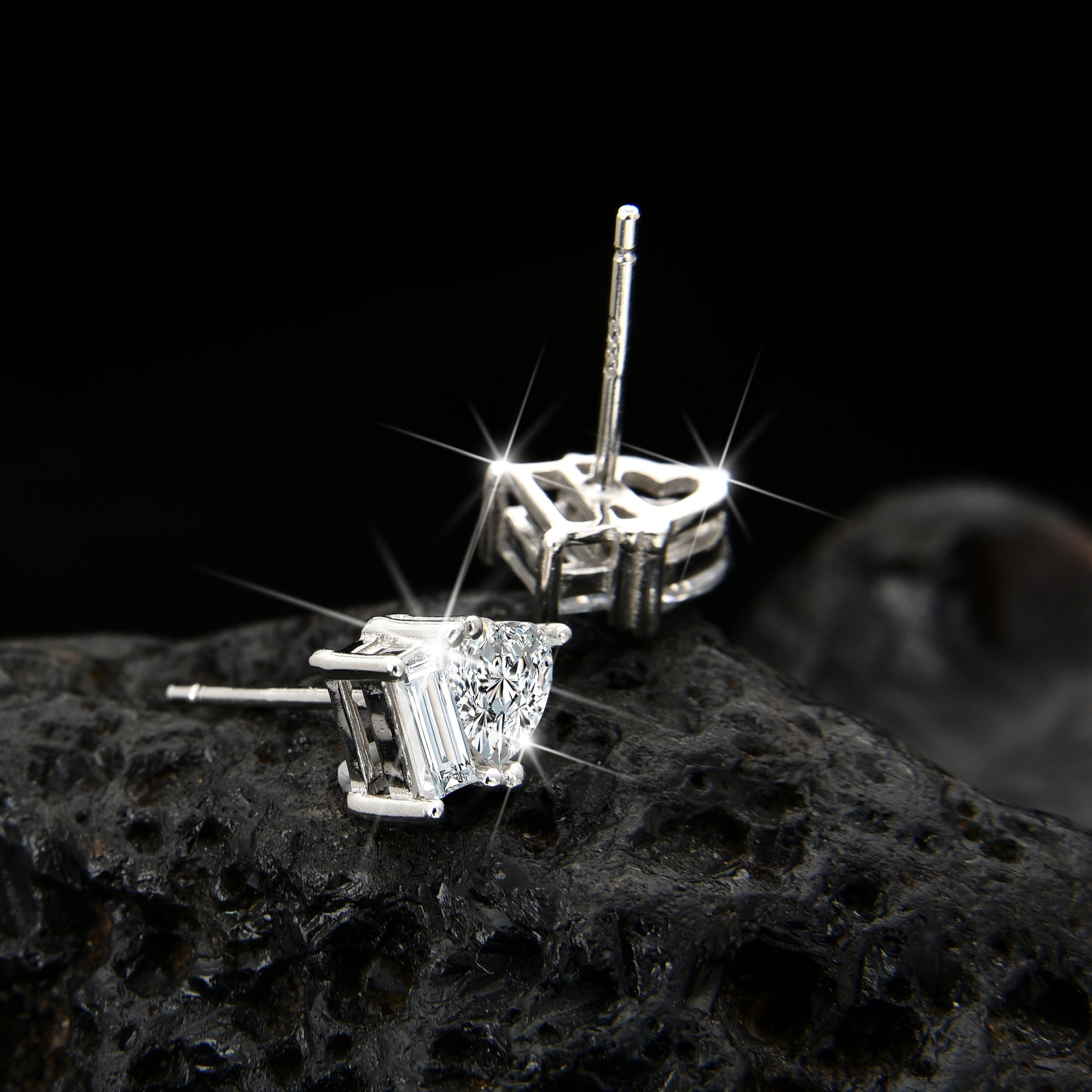 Simple high-end peach heart cubic zirconia earrings - jewelryweilin